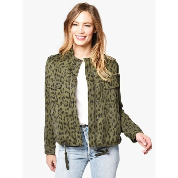 Rails sz. L Collins Green Leopard Linen Blend Zip/Button Front Jacket Utility - Picture 1 of 14